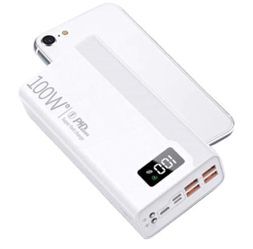 Power Bank da 100 W 50000 mAh 4 Caricabatterie esterno portatile Powerbank a ricarica rapida USB (Size : White 50000mAh)