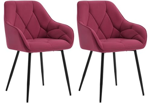 WOLTU Uppsättning av 2 matrumsstolar, köksstol, stol matsal vardagsrum, ergonomisk fåtölj, armstödsstol, stoppstol, sits av sammet, metallben, bordeaux, EZS02bd-2