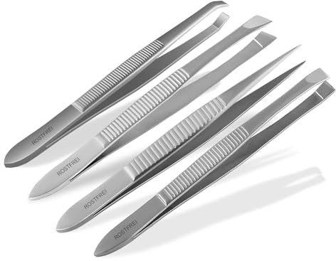 InstrumenteNrw Premium Zeckenentferner-Set Pinzetten für Hunde Katzen Haustiere Zeckenzange Zeckenpinzette Spitz Gekröpft Gerade Schräg 4-Teiliges Set Edelstahl Rostfrei