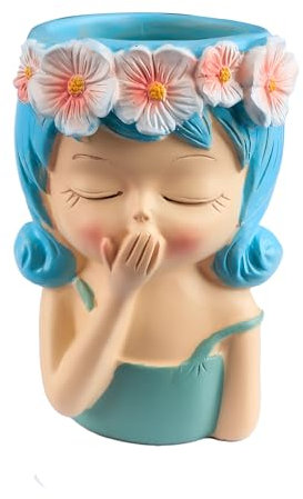 Thyonta Scandinavian-Style Simulation Fairy Small Flowerpot Cute Cartoon Desktop Resin Plant Pot for Balcony, Window, Garden（Blue）