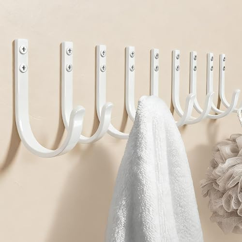 Josmimic 10-Pack Wall Hooks for Towel/Coat - 22LB Heavy Duty Metal Hanger Wall Mount, for Outdoor, Closet, Door, Shelf, Bathroom, for Backpack, Cup, Clothes, Mug, White Matte Screws Included