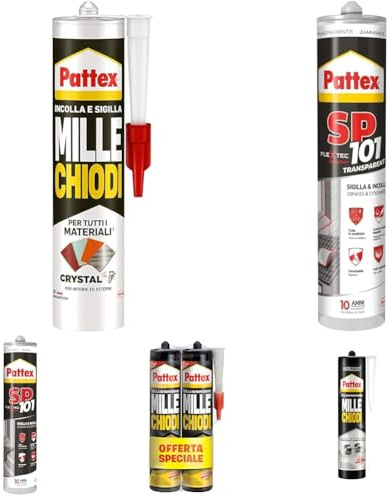 Pattex Mille Chiodi Crystal Adesivo Sigillante Ottimale per Vetri e Specchi, Adesivo di Montaggio di Qualità, Colla Potente per Molti Materiali, 1 Cartuccia da 290 g