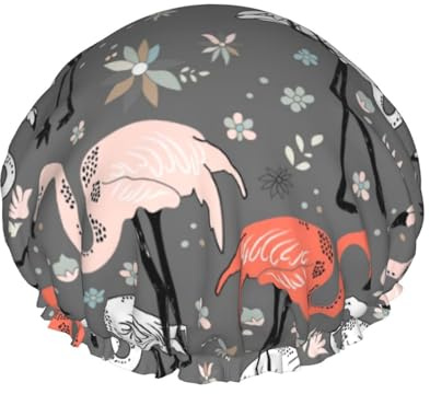 Wiederverwendbare Duschhaube für Damen, lustige Flamingo-Badehaube, doppellagig, wasserdicht, Dusch-Haarschutz, verstellbares Gummiband, Duschhut für Home-Spa-Salon, Badehauben
