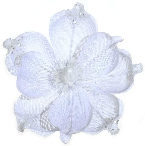 GL-Turelifes 24 cm große glitzernde Weihnachtsblumen, 6 Stück, künstliche Magnolien-Blumen, Netzstoff, gefaltet, für Weihnachtsbaumschmuck, Weihnachtsbaum, Neujahr, Party, Hochzeit (Weiß)