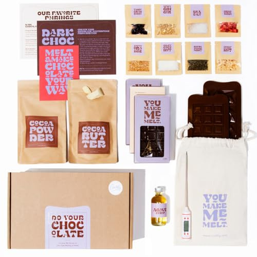 Craftly Komplettes Set zum Schokolade Selber-machen | 11 Hochwertige Zutaten, 2 Formen, 3 Personalisierbare Verpackungen | Geschenkidee für Frauen, Männer, Weihnachten | DIY Dubai Schokolade