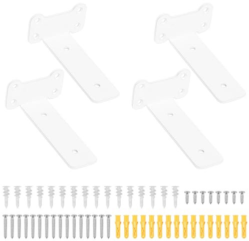 4 Pcs Soporte Estanteria Pared Blanco, 125mm Soporte Baldas Pared, Soportes para Estanterías Metalica, Soportes Flotantes para Estantes, Escuadras para Estanterias, Soporte para Baldas de Madera