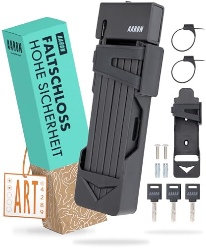 AARON Shield - Lucchetto pieghevole sicuro livello 14, serratura brevettata ad alta sicurezza con supporto, per bicicletta elettrica, bici da corsa, moto, mountain bike, colore nero