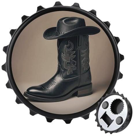 Bottle Opener Fridge Magnet Cowboy Black Hat Western Boots Printed Portable Beverage Beer Bottle Opener with Fridge Magnet Sticker for Home Kitchen Bars Parties