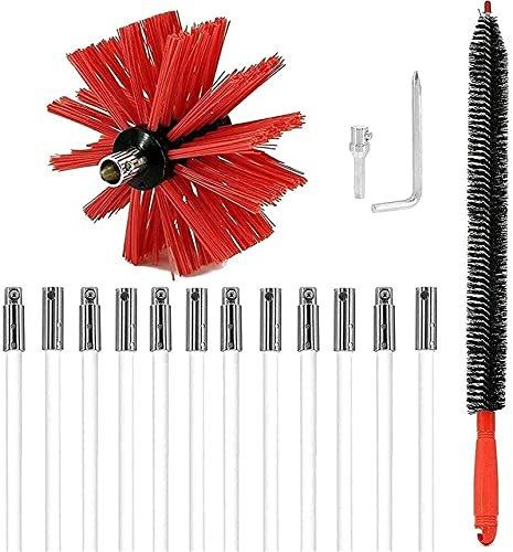 ROUYA chimney sweep kit Chimney Sweep Kit Chimney Cleaning Brush Kit, Flexible Duct Vent Cleaning Set Nylon Chimney Sweeping Brush Kit Include(6 Rods,610mm)(12 Rods,610mm)