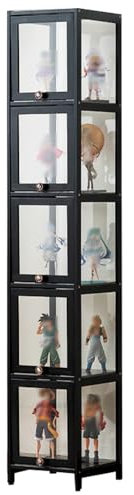 Koubhyj Display Cabinet Acrylic Display Stand Cosmetics Counter Figure Display Cabinet Product Ornament Display Cabinet Collectibles Organizers(30x33x172cm-5Layer/Black-Four Sides Transparent)