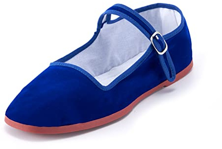Sugarscent Women’s Mary Jane Flats, Classic Cloth China Flats, Chinese Slippers for Women, Kung Fu Shoes, China Doll Shoes, Tai Chi Shoes (blue velvet, US Footwear Size System, Adult, Women, Numeric, Medium, 9)
