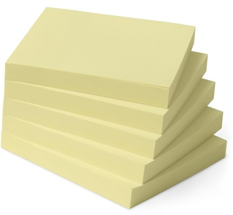 Amazon Basics Quadratisch Haftnotizen, selbstklebende Blöcke, 5er-Pack, 7.6 x 7.6 cm, Gelb