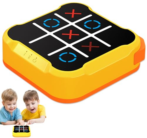 Tic Tac Toe Bolt Spiel,4-in-1 Elektronisches Tic Tac Toe Spiel, Pädagogisches Tic Tac Toe Handheld-Puzzlespiele, Tragbare Reisespiele Brettspiele als Geschenke für Kinder und Erwachsene (Gelb)