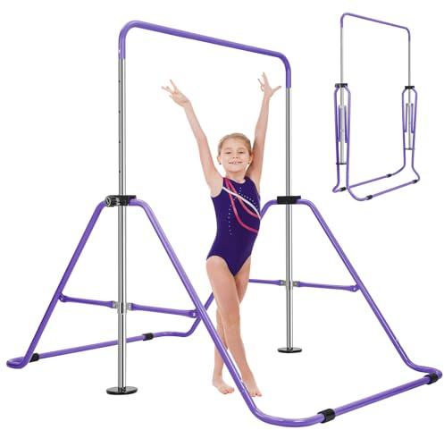 LN COZY CORNER Gymnastics Bars, Junior Training Kip Bar Folding Gymnastics Equipment,Adjustable Height Horizontal Bar for kids ages 6-12 Girls for Home Gym Indoor Garden Outdoor (Purple)