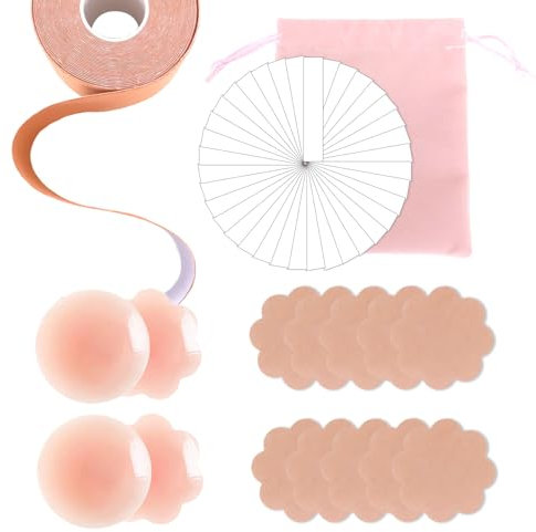 EOAMGO Boob Tape, Push Up Boobtapes for Large Breasts A-G Cup, Breast Lift Tape Boobie Tape, 40PCS Fashion Double Sided Body Tape for Clothes, 10PCS Nipple Pads Tit Tape, 4PCS Silicone Nipple Covers