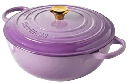 Teglia bassa con coperchio, pentola in ghisa, teglie for casseruola da 4 litri, pentola smaltata di grande capacità, pentola in ghisa ispessita, multifunzionale for uso domestico