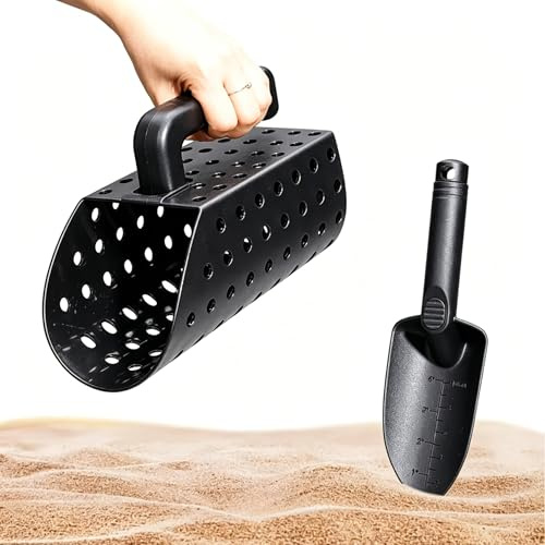 Uadme Set med sandskopa och spade, professionella robusta ABS-plast, skattjaktverktyg för metalldetektering, bärbart grävkit för strand, trädgårdsarbete, camping vuxna/barn