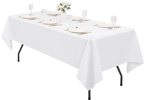 1 Packung Weiße Polyester-Tischdecke, 153 x 260 cm weiße Rechteck Tischdecke, waschbar, Tischdecken aus Polyesterstoff, Tischdecke für Hochzeit, Party, Bankett, Buffet, Urlaub, Abendessen | Wiederverwendbare Tischdecke mit glattem Fall für Hochzeiten, Partys, Bankette, Buffets, Esstische und besondere Anlässe