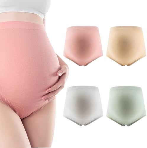 XdealCozyxc 4 PCS Women's Maternity Knickers, XL Size High Waist Stretchable Pregnancy Panties, Breathable Soft Overbelly Maternity Briefs