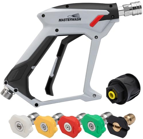 LKEVREG 4350 PSI High Pressure Washer Gun with 5 Water Nozzle Tip, Stubby Short Lance Pressure Washer Accessories for Car Cleaning, M22 14MM Hose Connector for Karcher K1-K7