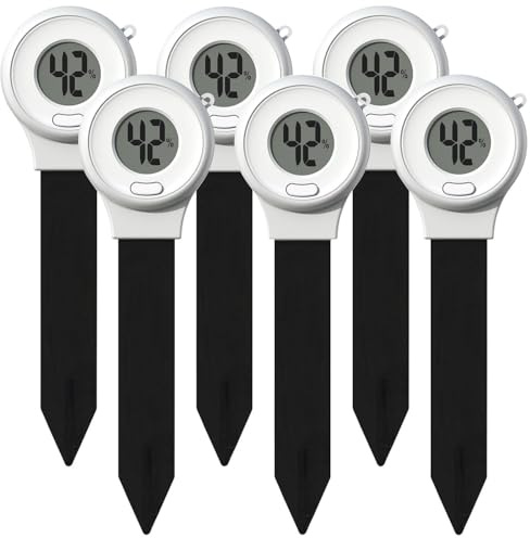 Royal Gardineer Pflanzenwassermonitore: 6er-Set Digitale Boden-Feuchtigkeitsmessgeräte für Pflanzen, LCD (LCD-Bodenfeuchtigkeits-Messer, Boden Hydrometer, Bodenfeuchte)