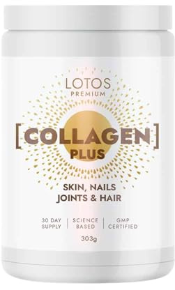 Lotos Pharma Collagen Plus - 303g - Kollagen Pulver mit Typ 1 und Typ 3 Peptiden und Vitamin C für eine normale Kollagen bildung - Lotos Premium Line hergestellt nach GMP Qualitätssystem