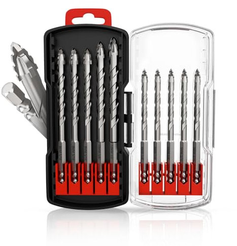 XZH 10Pcs Masonry Drill Bit Set (5mm to 12mm)–Hex Shank Set with Storage Case. Ideal for Concrete, Tile, Brick, Glass, Ceramic, Wood & Plastic, Sharp Carbide Drill Bits for Fast, Precise Drilling