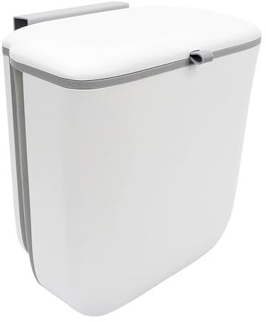 Tefola Hanging Kitchen Bin with Lid, 9L Foldable Food Waste Caddy, Small Recycling Bin, Under Sink Plastic Garbage with Wall Mount for Under Sink, Cupboard Door, Cabinet, Motorhome, Kitchen, Bathroom