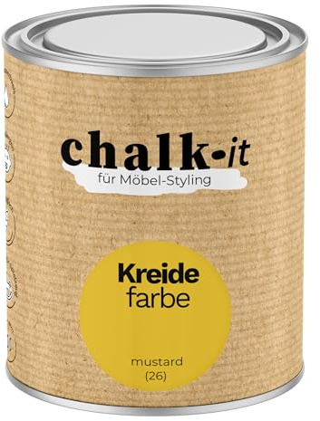 chalk-it Kreidefarbe 750ml (26) Mustard Möbel Farbe Shabby Chic Holzlack Natur Vintage Look Möbellack Erfüllt EN71-3 Sicher Kindermöbel Spielzeuge