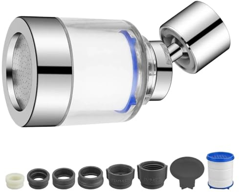 txuzong Filtre à Eau Robinet Universel 360° - 2 Cartouches Coton PP Incluses | Adaptateur Multi-Robinet | Installation Rapide | Pour Cuisine, Salle de Bain, Évier | Filtration Efficace