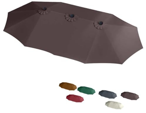 ZIUSFAC 12 Ribs Umbrella Cover Double Sided Umbrella Replacement Canopy 15' Patio Umbrella Umbrella Top Cover Waterproof Large Parasol Fabric Sun Shade Cover For Garden(Coffee)