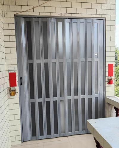 Puertas plegables de PVC gris para puerta corredera interior de cocina y armario con ventana acrílica y asa, tamaños personalizados 24 x 80, 30 x 80, 32 x 80, 48 x 80, 60 x 80 pulgadas (73,5 x 101 cm)