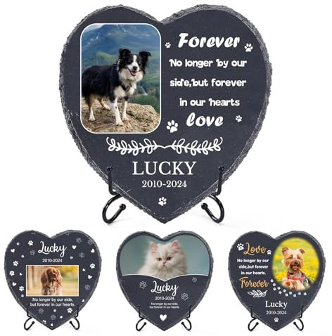 Pietra Commemorativa Personalizzata per Animali Domestici con Foto, Nome e Data, Regalo di Condoglianze per la Perdita di un cane o di un gatto, lapide per la decorazione del cimitero per cani e gatti