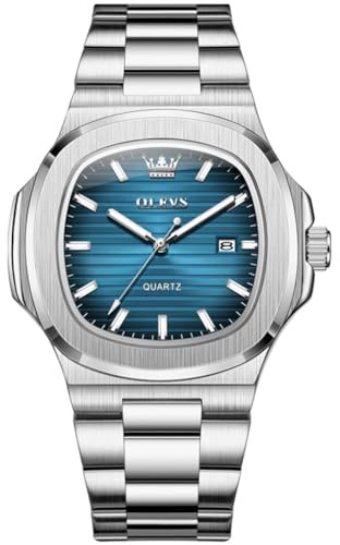 OLEVS Uhren Herren, Groß Wählscheibe Analoger Quarz Herrenuhr, Geschäft Edelstahl Band Wasserdicht Leuchtend Herrenarmbanduhr, Großes Handgelenk Herrenuhr mit Datum