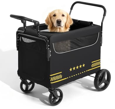 LINCAE All Terrain Pet Stroller for Medium & Large Dogs with Ramp, Foldable Dog Stroller with Brakes, 3 Entrances, Dual Adjustable Handles with Reversible Push, 160lbs Weight Capacity