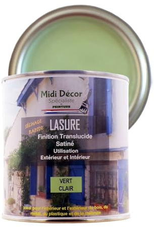 Acrilico Verde Chiaro 1L Lasure Mat per legno e metallo interno ed esterno 12m² - (Midi Decor)