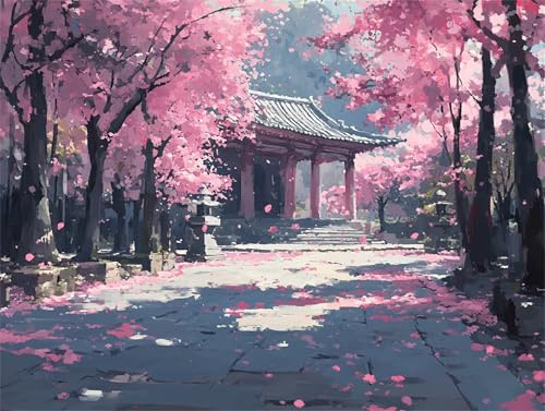 flores de cerezo Arquitectura Pintar por Numeros Adultos, Pintura por Numeros Niños, Manualidades Adultos, DIY Kit de Pintura al óleo Lienzo, con Pinceles, Decoración Hogar 40x50cm Sin Marco s0ji-752