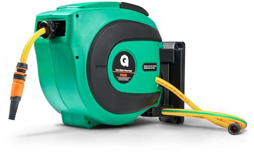 G Water Hose Drum Retractable 12.5 mm x 15 m Hose Reel Premium Commercial Flex PVC Wall Hose Box for Garden and Lawn Retractable