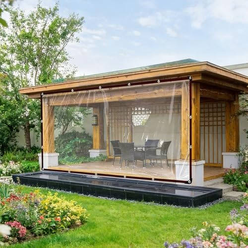 Telone Trasparente con Occhielli 2.2 x 4.5 m, Trasparente Resistente Alle, Antipolvere, Impermeabile, Antistrappo, Telone Impermeabile per Esterno con Occhielli per Esterni, Giardino, A
