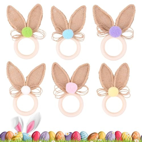 Napkin Rings | Easter Decorations Serviette Buckles Set of 6 - Cute Bunny Ears Napkin Rings,for Home Entertainers Event Planners Seasonal Decorators Christian Families Holiday Parties