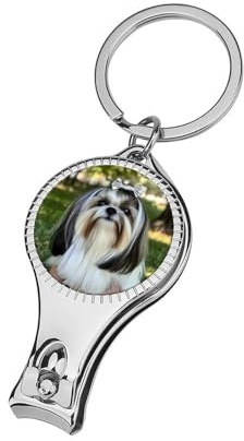 Shih Tzu with Long Hair Portable Nail Clippers with Keychain Sharp Fingernail Clipper Metal Corkscrew Compact Toenail File