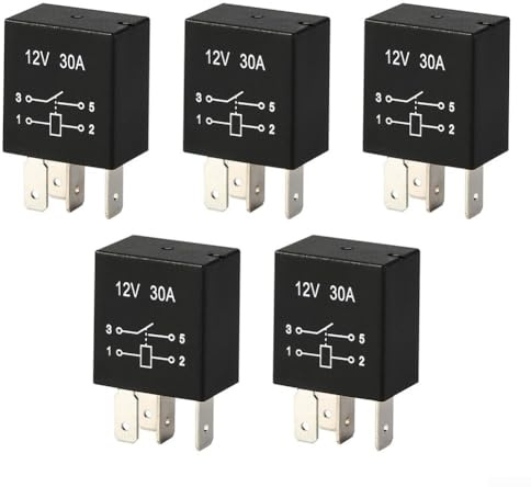 Relè per uso generico automobilistico, confezione da 5 relè di conversione a 4 pin, 12 V CC, 30 A, con tenuta IP65, terminali a connessione rapida, alloggiamento in nylon ignifugo per veicoli (24 V a