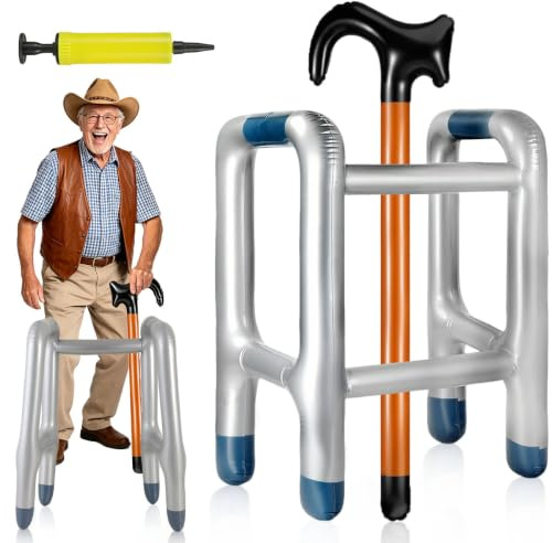 Aufblasbarer Gehstock und Aufblasbare Gehhilfe Set, Aufblasbare Gehhilfe, Aufblasbarer Rollator für Karneval Fasching Oder Rente Cosplay, Lustiges Geschenk für Geburtstagsstreiche