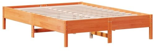 Qnhdfrt Massivholzbett 160x200 cm, Bettgestell aus massivem Kiefernholz, Doppelbett mit Lattenrost inklusive, Wachsbraun, Rustikaler Bettrahmen für Schlafzimmer