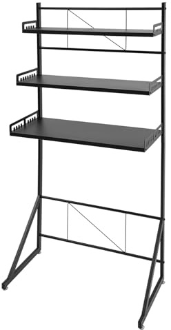 OUKANING Estantería 3 en 1 para lavadora, estantería de 3 niveles con estantes ajustables para detergentes y artículos de tocador, marco de acero al carbono, color negro