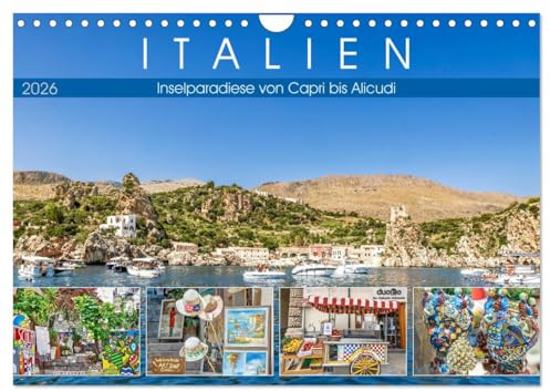 Italien - Inselparadiese von Capri bis Alicudi (Wandkalender 2026 DIN A4 quer), CALVENDO Monatskalender: Magische Inselwelten Italiens im Mittelmeer. (CALVENDO Orte)