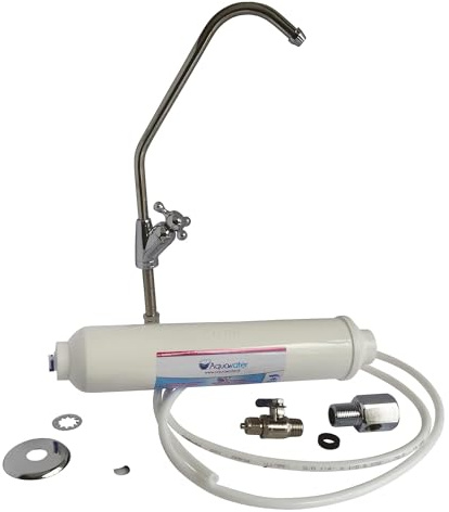AQUAWATER - 104059 - Kit de filtration sous évier - Pack Complet avec Robinet Inclus et Jeu de Raccordement - S'adapte à Toutes les Installations Sanitaires en Eau Potable - Gris