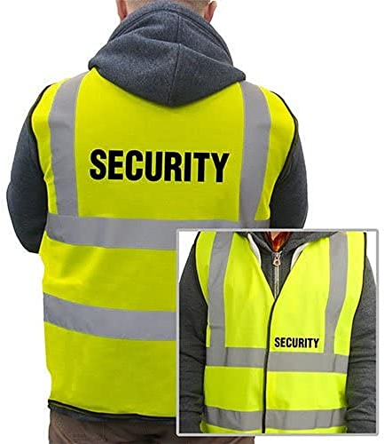 Printed Security Hi-Vis High Visability Safety Vest Waistcoat - Yellow - Large