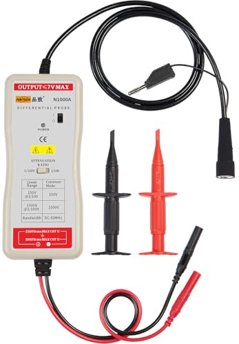 PINTECH Sonde différentielle haute tension, 50 MHz, 1 500 V, atténuation 1 000X/100X, précision ±1%, sonde d'oscilloscope avec interface BNC standard, N1000A