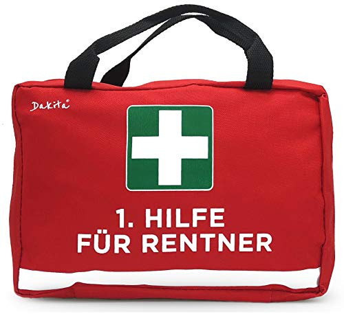 Dakita Erste-Hilfe-Tasche zur Rente – Lustiges Geschenk zum Ruhestand oder Abschied für Kollegen – rot, 28 × 18 × 8 cm, ohne Inhalt